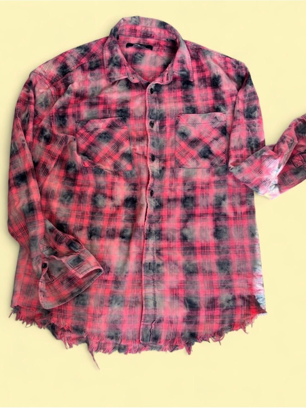 Distressed Red Plaid Flannel Shirt